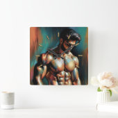 Pastel Zeichne ansprechender Shirtless Man Quadratische Wanduhr (Zuhause)