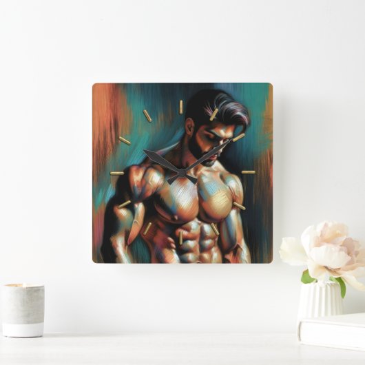 Pastel Zeichne ansprechender Shirtless Man Quadratische Wanduhr (Zuhause)