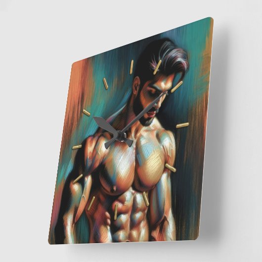 Pastel Zeichne ansprechender Shirtless Man Quadratische Wanduhr