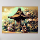 Pastel Zeichne antike Pagode blühend Bush Poster (Vorne)