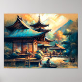 Pastel Zeichne antikes chinesisches Dorf Poster (Vorne)