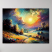 Pastel Zeichne farbenfrohe Nachtlandschaft Moon Poster (Vorne)