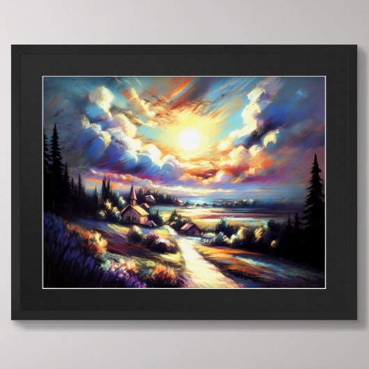 Pastel Zeichne farbenfrohe Nachtlandschaft Poster