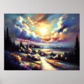 Pastel Zeichne farbenfrohe Nachtlandschaft Poster (Vorne)