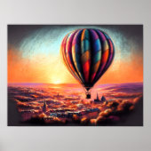 Pastel Zeichne Heißluftballon über der europäische Poster (Vorne)