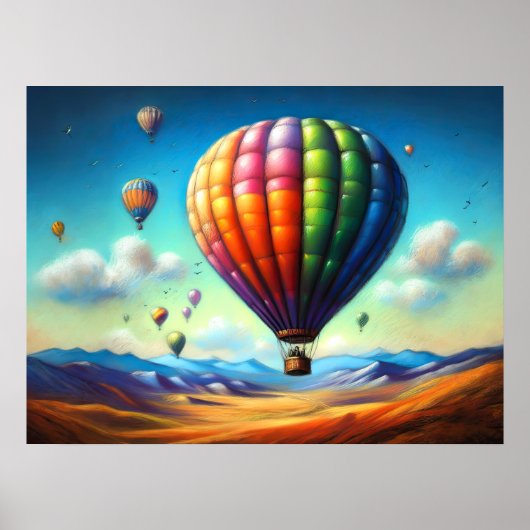 Pastel Zeichne Heißluftballons über Landschaft Poster (Vorne)
