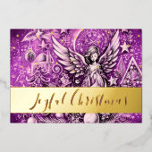 Pastel Zeichne Lila Weihnachtsgel Folien Feiertagskarte (Vorderseite)