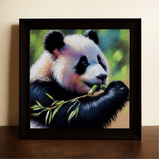 Pastel Zeichne Panda Bären essen Bambus Poster