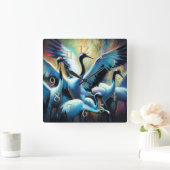 Pastel Zeichne von chinesischen Rotkronenkranen Quadratische Wanduhr (Zuhause)