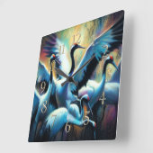 Pastel Zeichne von chinesischen Rotkronenkranen Quadratische Wanduhr (Winkel)