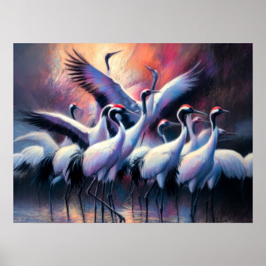 Pastel Zeichne von der chinesischen Flock mit rote Poster (Vorne)