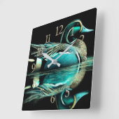 Pastel Zeichnend Aquamarine Ente auf Wasser Quadratische Wanduhr (Winkel)