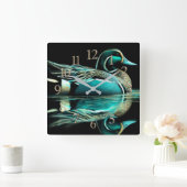 Pastel Zeichnend Aquamarine Ente auf Wasser Quadratische Wanduhr (Zuhause)
