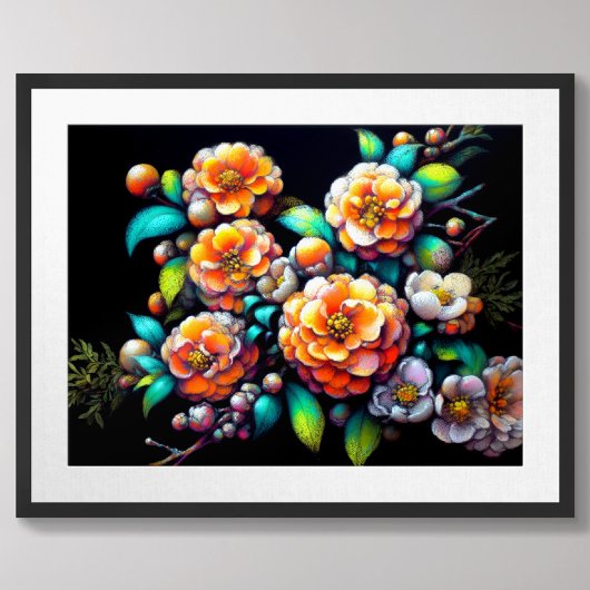 Pastel Zeichnend asiatische Orangefarbene Blume Bl Poster