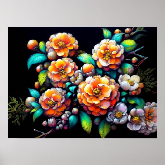 Pastel Zeichnend asiatische Orangefarbene Blume Bl Poster (Vorne)