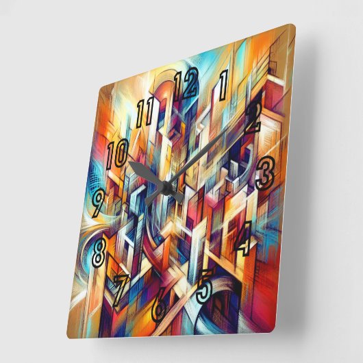 Pastel Zeichnend aufwändiges abstraktes Design Quadratische Wanduhr (Winkel)