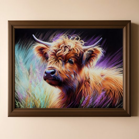 Pastel Zeichnend Baby Highland Cow Lavender Poster