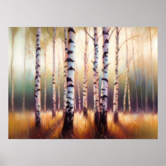 Pastel Zeichnend Birkenwald Poster (Vorne)