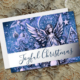 Pastel Zeichnend Blue Christmas Angel Folien Feiertagskarte