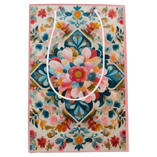 Pastel Zeichnend Blumenmuster-Block Mittlere Geschenktüte (Vorderseite)