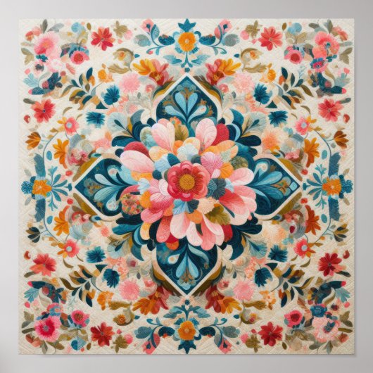 Pastel Zeichnend Blumenmuster-Block Poster (Vorne)