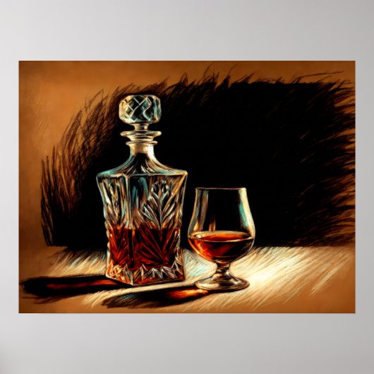 Pastel Zeichnend Crystal Decanter Glas Liquor Poster (Vorne)