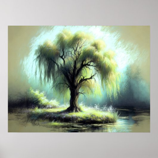 Pastel Zeichnend einsam weinender Wildbaum Poster (Vorne)