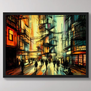 Pastel Zeichnend futuristische Comic Style City Poster