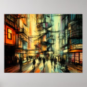 Pastel Zeichnend futuristische Comic Style City Poster (Vorne)