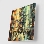 Pastel Zeichnend futuristische Comic Style City Quadratische Wanduhr (Winkel)