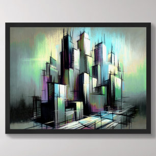 Pastel Zeichnend Futuristische Stadt Abstrakt Poster