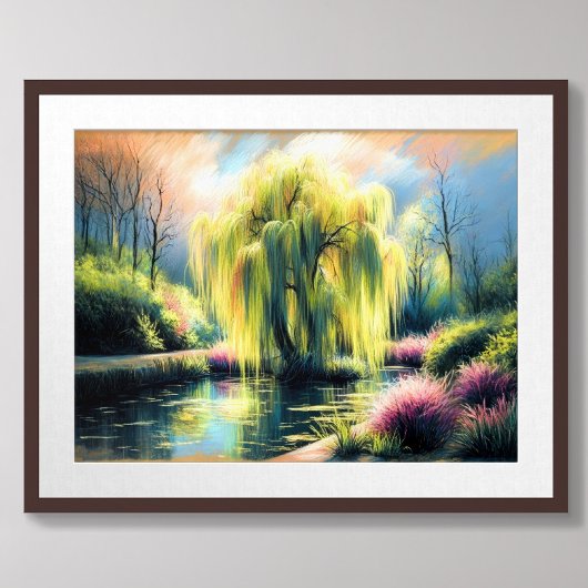 Pastel Zeichnend Gartenteich Weinend Wilder Baum Poster