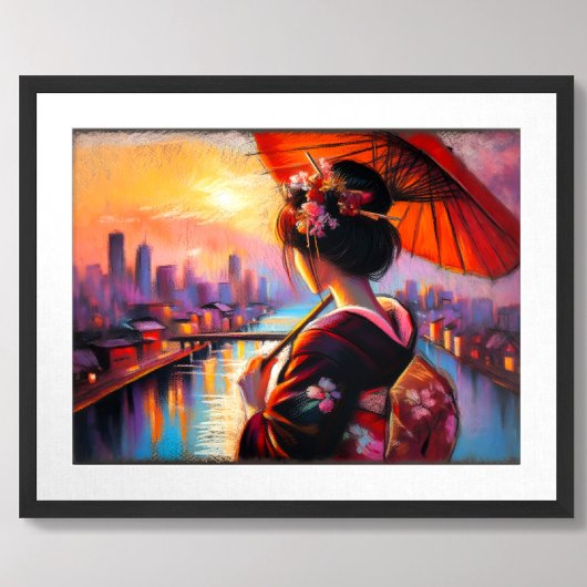 Pastel Zeichnend Geisha Sunset Regenschirm Poster