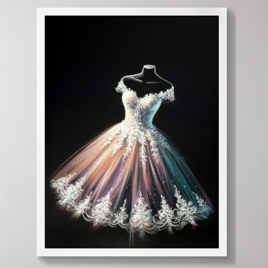 Pastel Zeichnend Hochzeitskleid auf Kleiderform Poster