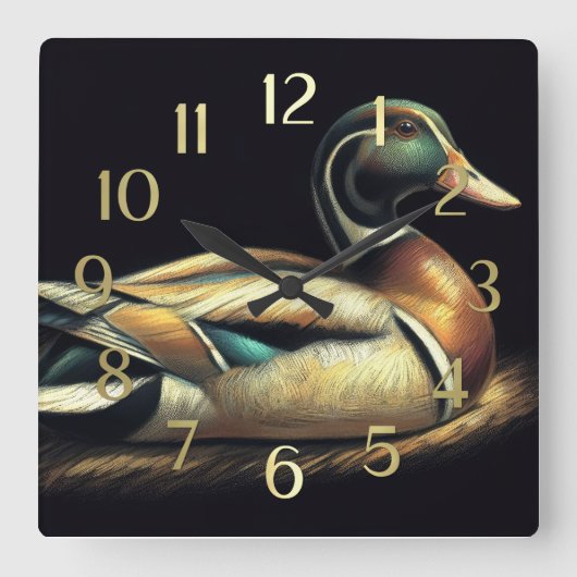 Pastel Zeichnend Mallard Duck Decoy Quadratische Wanduhr (Vorderseite)
