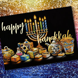 Pastel Zeichnend Menorah Hanukkah Candles Folien Feiertagskarte