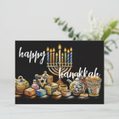 Pastel Zeichnend Menorah Hanukkah Candles Karte (Stehend Vorderseite)