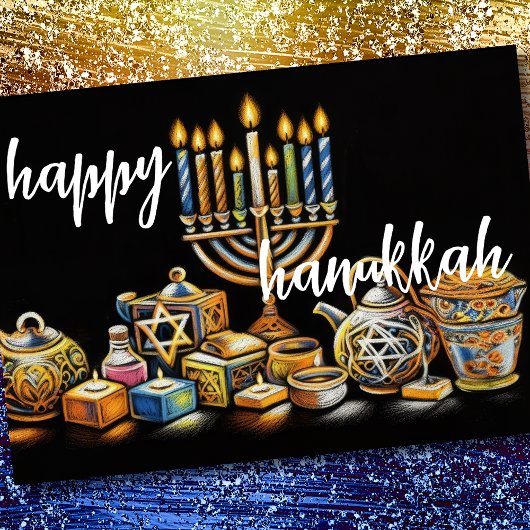 Pastel Zeichnend Menorah Hanukkah Candles Karte