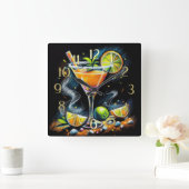Pastel Zeichnend Orange Pink Cocktail Zitrusscheib Quadratische Wanduhr (Zuhause)
