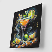 Pastel Zeichnend Orange Pink Cocktail Zitrusscheib Quadratische Wanduhr (Winkel)