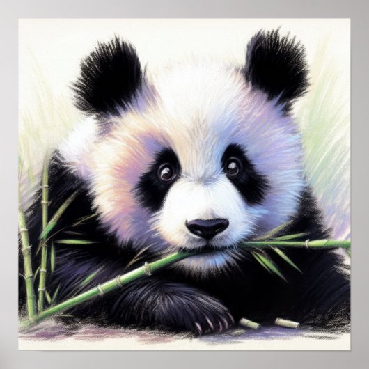 Pastel Zeichnend Panda Bamboo II Poster (Vorne)