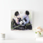Pastel Zeichnend Panda Bamboo II Quadratische Wanduhr (Zuhause)