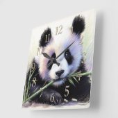 Pastel Zeichnend Panda Bamboo II Quadratische Wanduhr (Winkel)