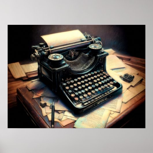 Pastel Zeichnend Schreibtisch für antike Schreibma Poster (Vorne)