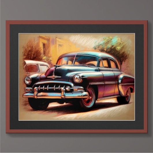 Pastel Zeichnend Vintage Car 1950 Poster