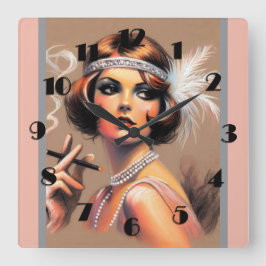 Pastel Zeichnete 1920er Jahre Flapper Girl Smoking Quadratische Wanduhr