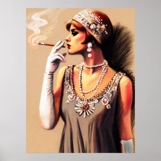 Pastel Zeichnete das Flapper Girl Srauking der 192 Poster (Vorne)