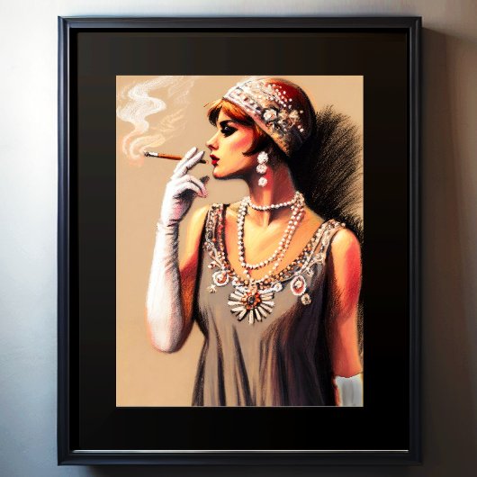 Pastel Zeichnete das Flapper Girl Srauking der 192 Poster