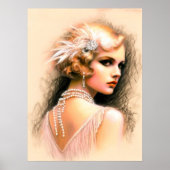 Pastel Zeichnete die Flapper Girl Blonde der 1920e Poster (Vorne)