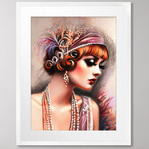Pastel Zeichnete die Flapper Girl Red Hair der 192 Poster